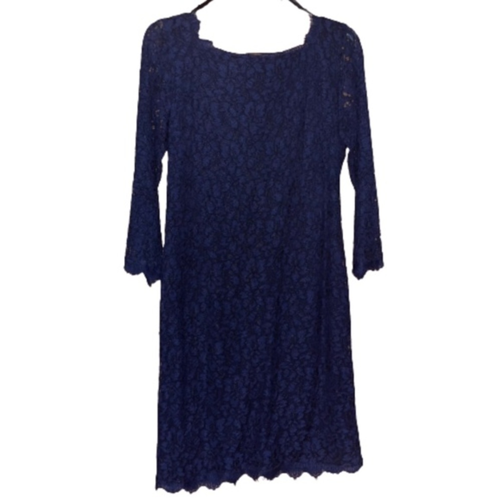 Diane Von Furstenberg Zarita Lace Midnight Blue Sheath Dress Size 10 - Picture 1 of 15